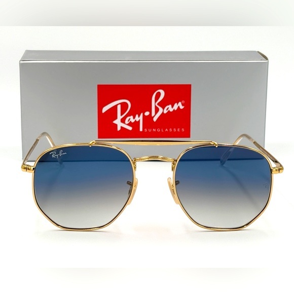 Ray-Ban Sunglasses Marshal II RB3648 Aviator Gold Hexagon Frame Light Blue 360 - Picture 2 of 15